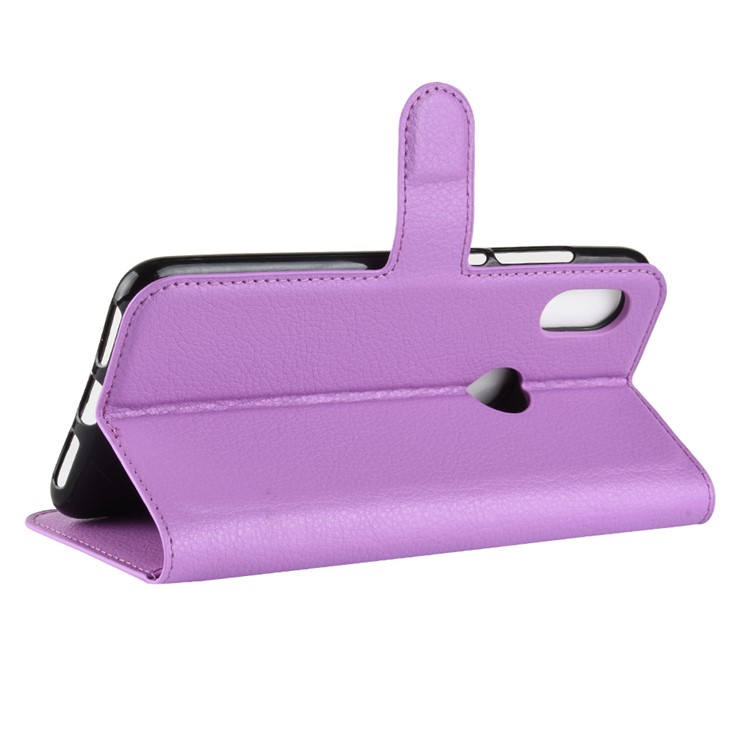 Litchi Texture Wallet Stand Leather Cellphone Protective Case for Xiaomi Redmi Note 6 Pro - Purple-5