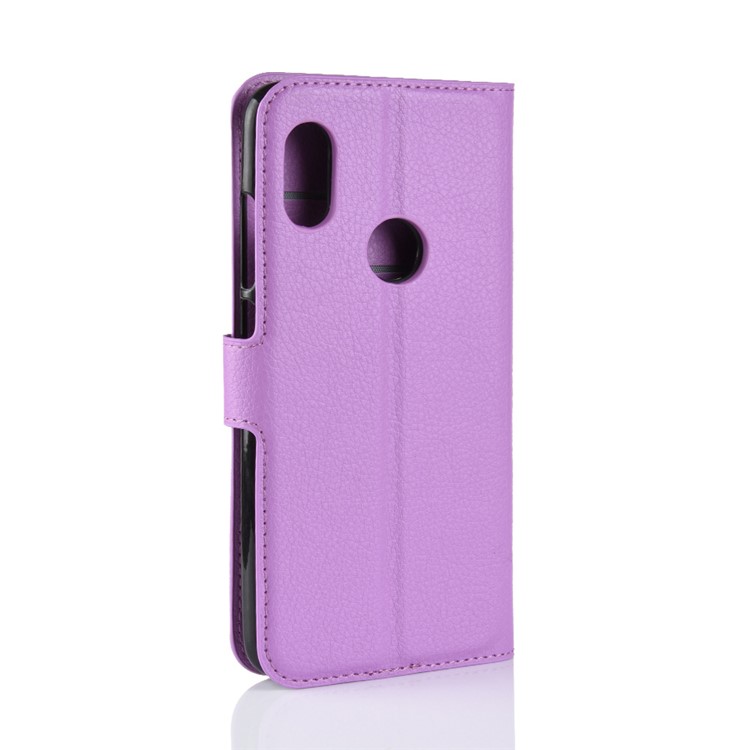 Litchi Texture Wallet Stand Leather Cellphone Protective Case for Xiaomi Redmi Note 6 Pro - Purple-6