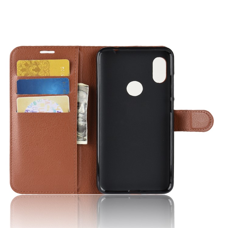 Litchi Texture Wallet Stand Leather Protection Phone Cover for Xiaomi Redmi Note 6 Pro - Brown-3
