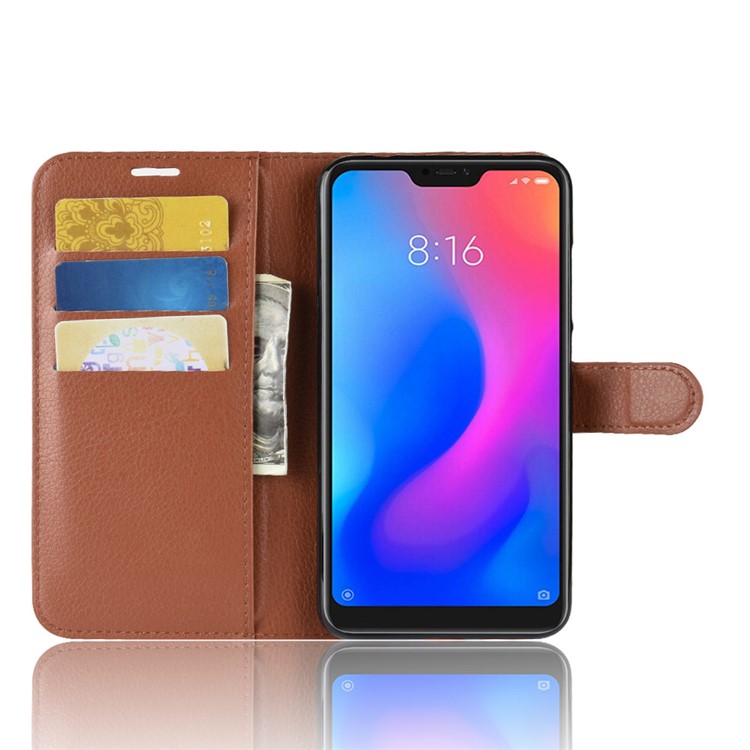 Litchi Texture Wallet Stand Leather Protection Phone Cover for Xiaomi Redmi Note 6 Pro - Brown-4