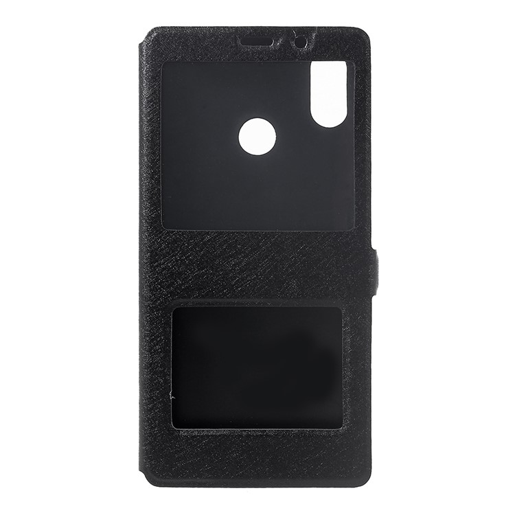 For Xiaomi Mi Max 3 Silk Texture Dual Window Leather Stand Protective Case - Black-2