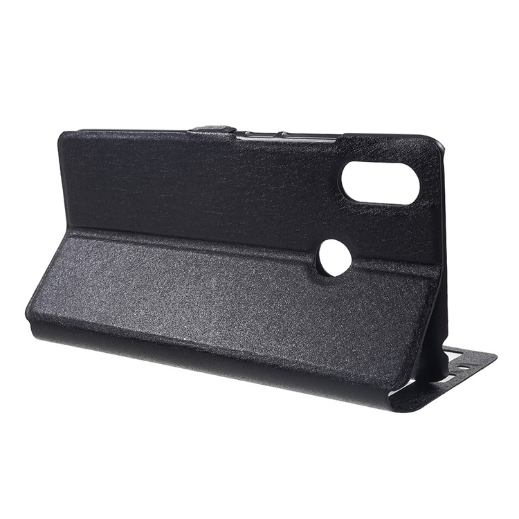 For Xiaomi Mi Max 3 Silk Texture Dual Window Leather Stand Protective Case - Black-3