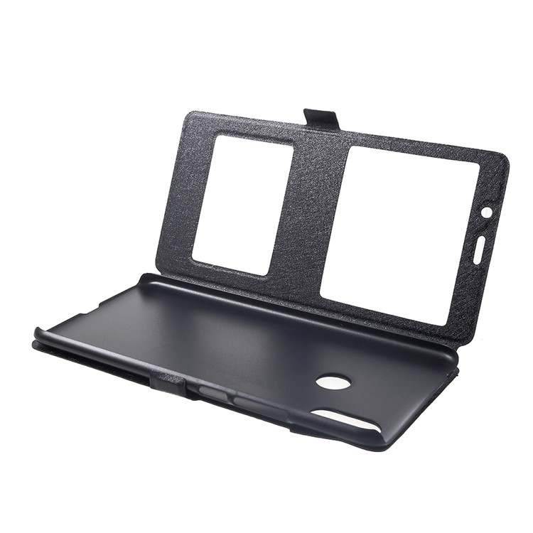 For Xiaomi Mi Max 3 Silk Texture Dual Window Leather Stand Protective Case - Black-4