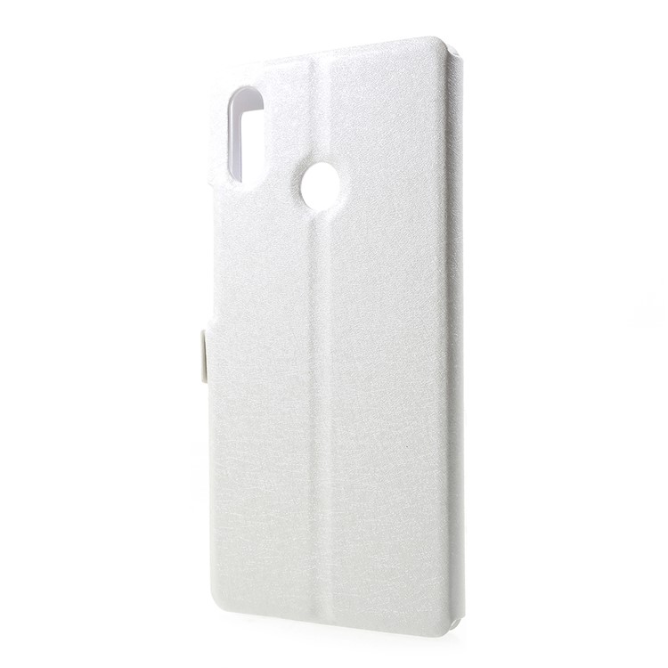 For Xiaomi Mi Max 3 Silk Texture Dual Window Leather Stand Protective Casing - White-3