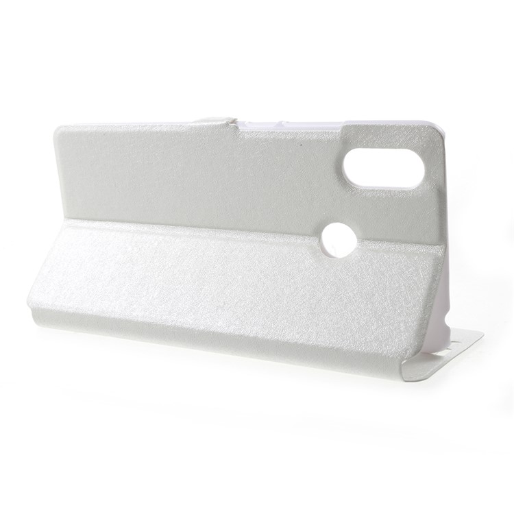 For Xiaomi Mi Max 3 Silk Texture Dual Window Leather Stand Protective Casing - White-4