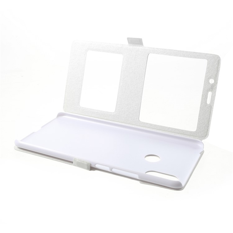 For Xiaomi Mi Max 3 Silk Texture Dual Window Leather Stand Protective Casing - White-5