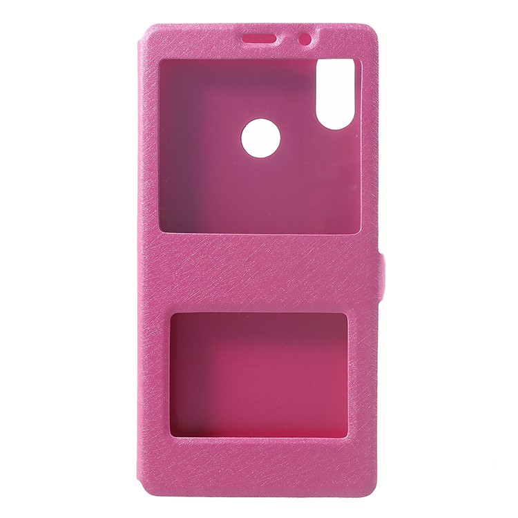 For Xiaomi Mi Max 3 Silk Texture Dual Window Leather Stand Protective Shell - Rose-1