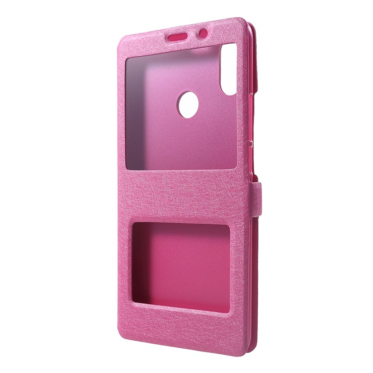 For Xiaomi Mi Max 3 Silk Texture Dual Window Leather Stand Protective Shell - Rose-2