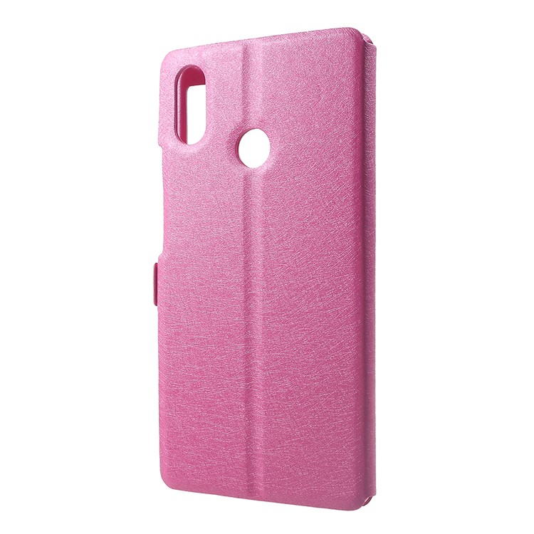 For Xiaomi Mi Max 3 Silk Texture Dual Window Leather Stand Protective Shell - Rose-3