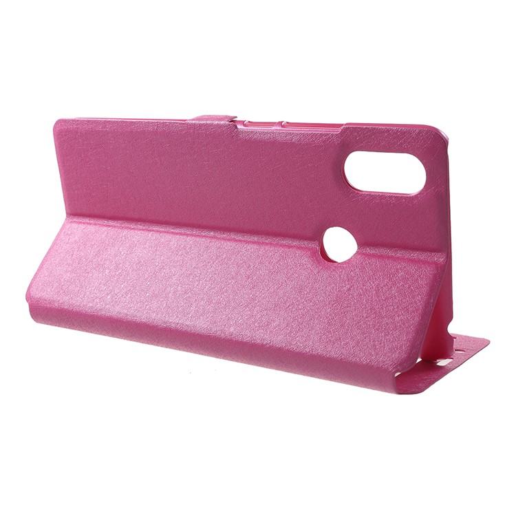 For Xiaomi Mi Max 3 Silk Texture Dual Window Leather Stand Protective Shell - Rose-4