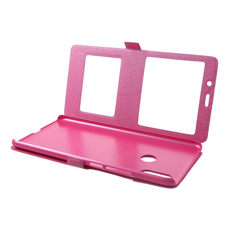 For Xiaomi Mi Max 3 Silk Texture Dual Window Leather Stand Protective Shell - Rose-5