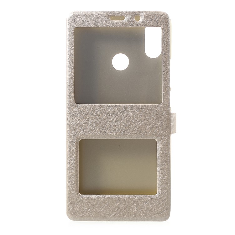 For Xiaomi Mi Max 3 Silk Texture Dual Window Leather Stand Protective Accessory Casing - Gold-1