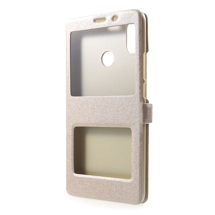 For Xiaomi Mi Max 3 Silk Texture Dual Window Leather Stand Protective Accessory Casing - Gold-2