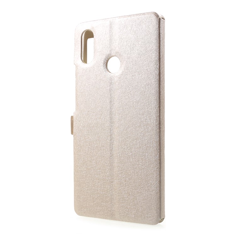 For Xiaomi Mi Max 3 Silk Texture Dual Window Leather Stand Protective Accessory Casing - Gold-3