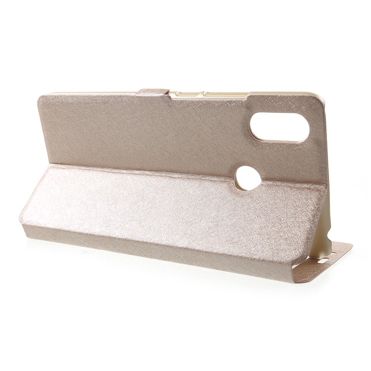 For Xiaomi Mi Max 3 Silk Texture Dual Window Leather Stand Protective Accessory Casing - Gold-4