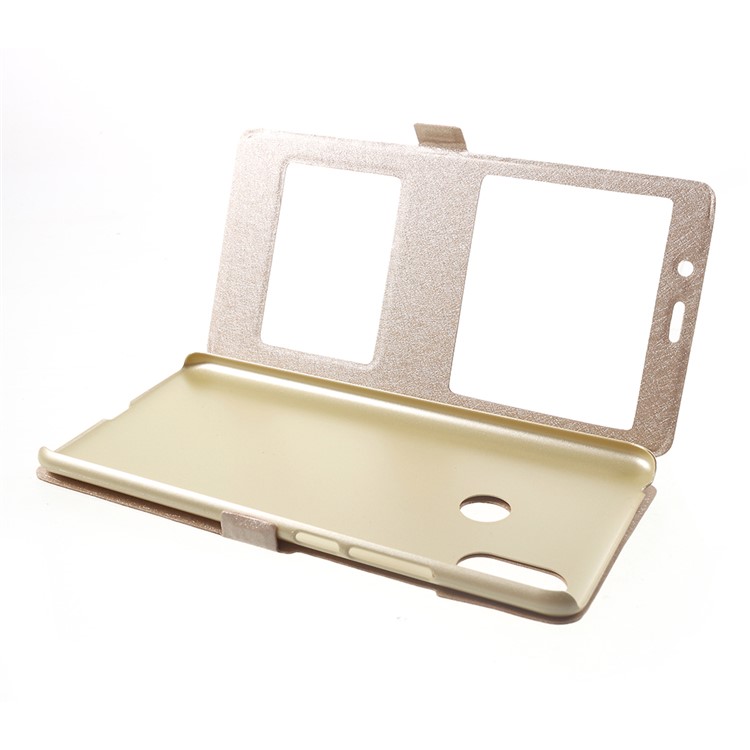 For Xiaomi Mi Max 3 Silk Texture Dual Window Leather Stand Protective Accessory Casing - Gold-5