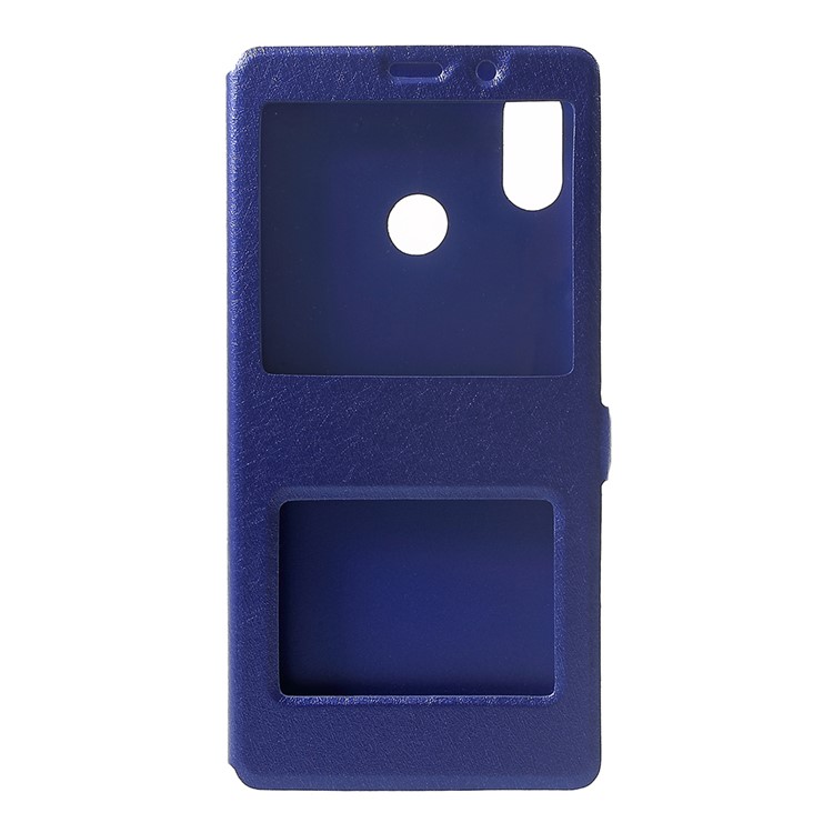 For Xiaomi Mi Max 3 Silk Texture Dual Window Leather Stand Cellphone Case - Blue-1