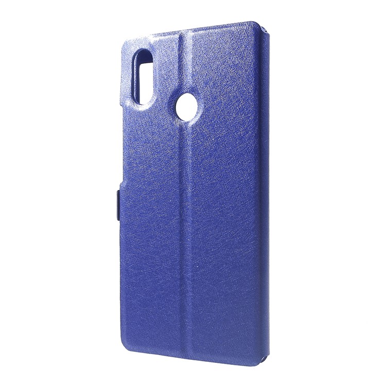 For Xiaomi Mi Max 3 Silk Texture Dual Window Leather Stand Cellphone Case - Blue-3
