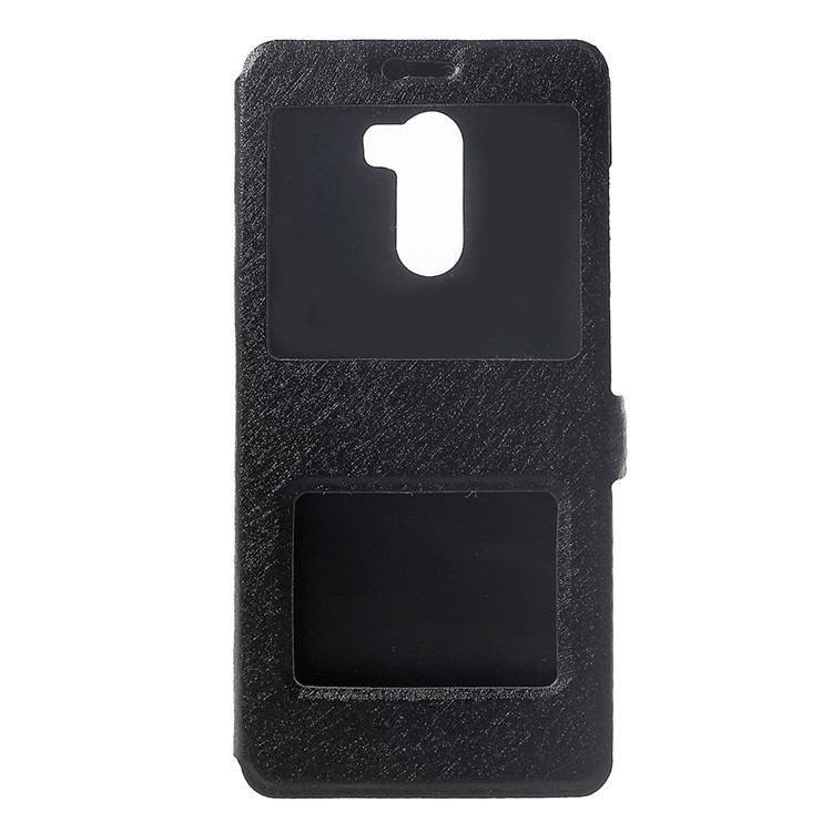 For Xiaomi Pocophone F1 / Poco F1 (India) Silk Texture Dual Window Leather Stand Protective Casing Cover - Black-2