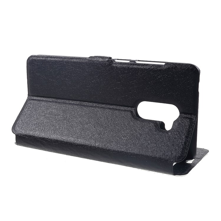 For Xiaomi Pocophone F1 / Poco F1 (India) Silk Texture Dual Window Leather Stand Protective Casing Cover - Black-3