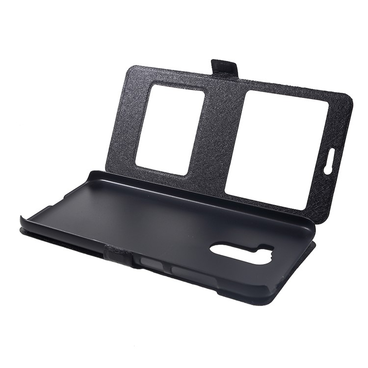 For Xiaomi Pocophone F1 / Poco F1 (India) Silk Texture Dual Window Leather Stand Protective Casing Cover - Black-4
