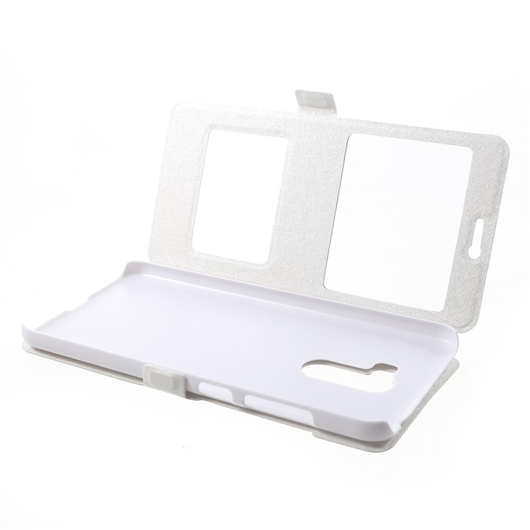 For Xiaomi Pocophone F1 / Poco F1 (India) Silk Texture Dual Window Leather Stand Protective Phone Cover - White-5