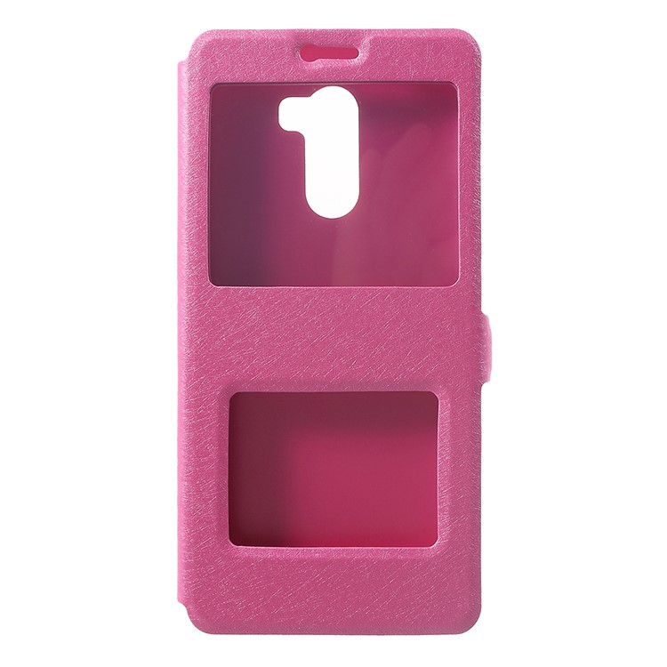 For Xiaomi Pocophone F1 / Poco F1 (India) Silk Texture Dual Window Leather Stand Cellphone Cover - Rose-1