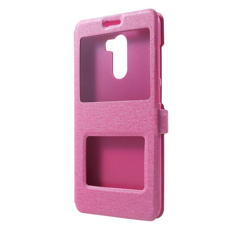 For Xiaomi Pocophone F1 / Poco F1 (India) Silk Texture Dual Window Leather Stand Cellphone Cover - Rose-2
