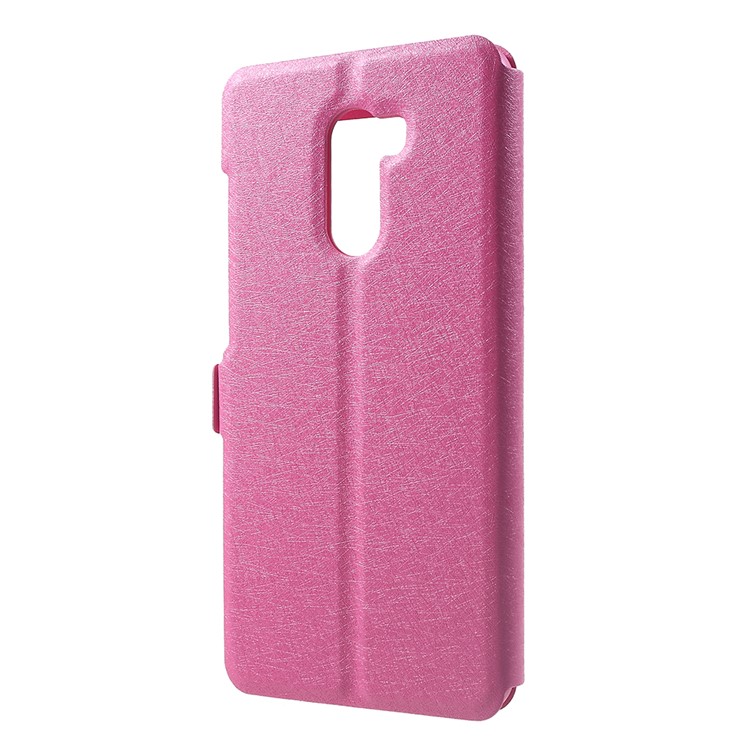 For Xiaomi Pocophone F1 / Poco F1 (India) Silk Texture Dual Window Leather Stand Cellphone Cover - Rose-3