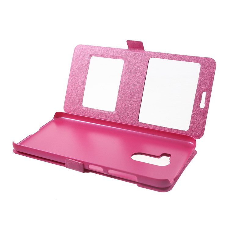 For Xiaomi Pocophone F1 / Poco F1 (India) Silk Texture Dual Window Leather Stand Cellphone Cover - Rose-5