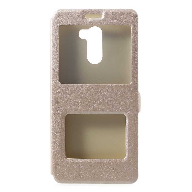 For Xiaomi Pocophone F1 / Poco F1 (India) Silk Texture Dual Window Leather Stand Mobile Cover - Gold-1