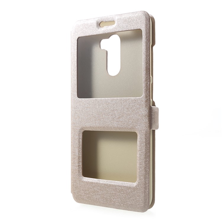 For Xiaomi Pocophone F1 / Poco F1 (India) Silk Texture Dual Window Leather Stand Mobile Cover - Gold-2