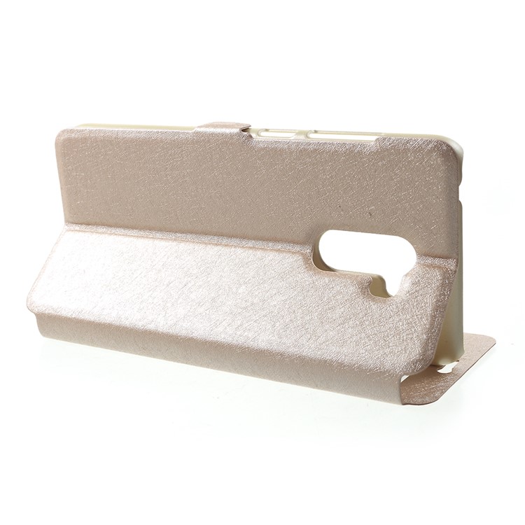 For Xiaomi Pocophone F1 / Poco F1 (India) Silk Texture Dual Window Leather Stand Mobile Cover - Gold-4