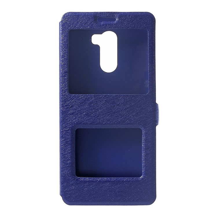 For Xiaomi Pocophone F1 / Poco F1 (India) Silk Texture Dual Window Leather Stand Mobile Phone Case - Blue-1