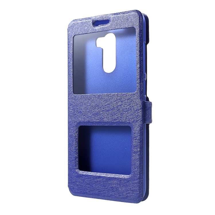 For Xiaomi Pocophone F1 / Poco F1 (India) Silk Texture Dual Window Leather Stand Mobile Phone Case - Blue-2
