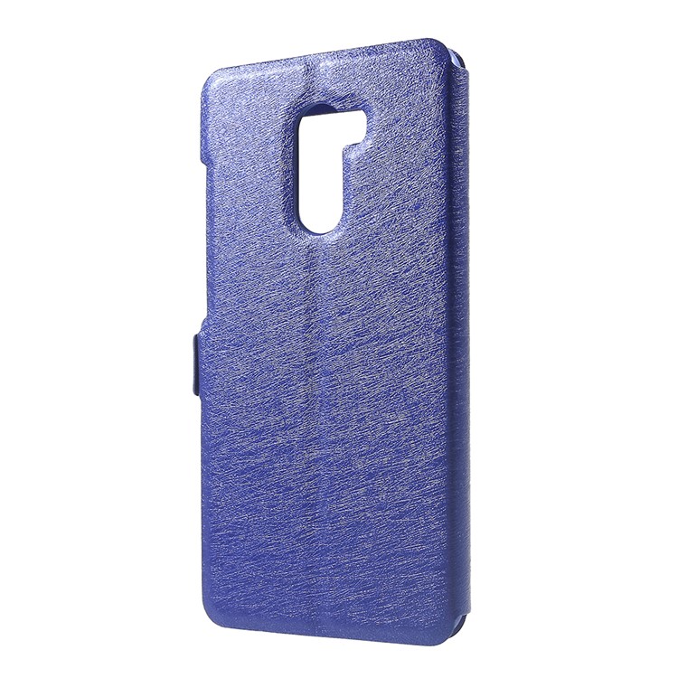 For Xiaomi Pocophone F1 / Poco F1 (India) Silk Texture Dual Window Leather Stand Mobile Phone Case - Blue-3