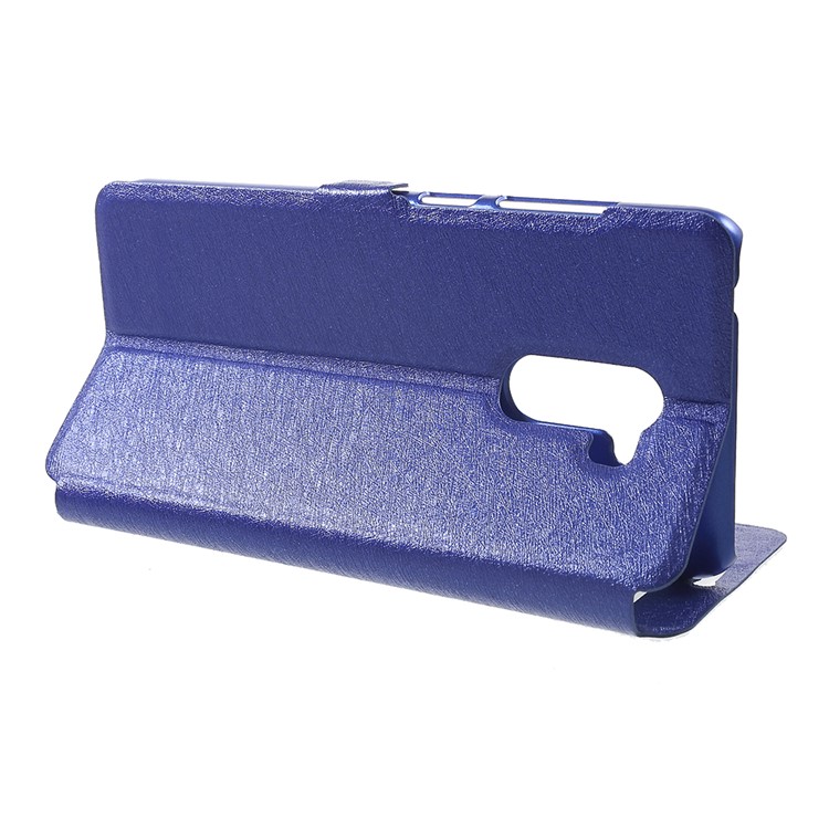 For Xiaomi Pocophone F1 / Poco F1 (India) Silk Texture Dual Window Leather Stand Mobile Phone Case - Blue-4