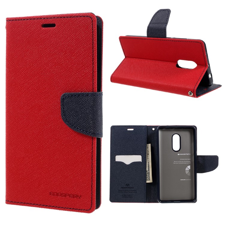 MERCURY GOOSPERY Contrast Color Wallet Leather Case for Xiaomi Redmi Note 4 - Red-1