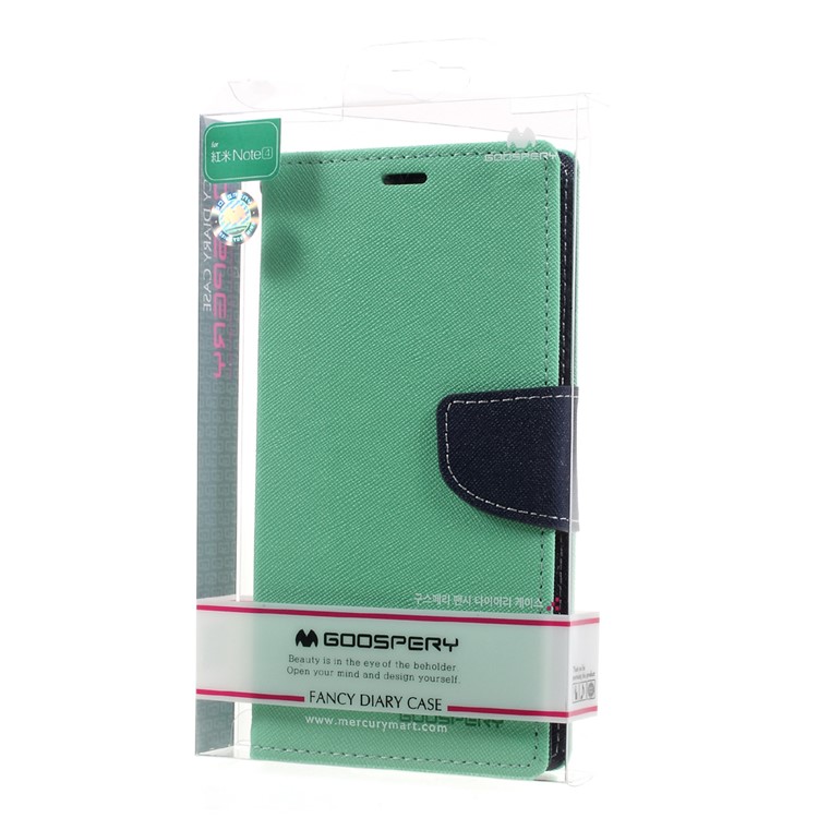 MERCURY GOOSPERY Diary Leather Cover Card Holder for Xiaomi Redmi Note 4 - Cyan-10