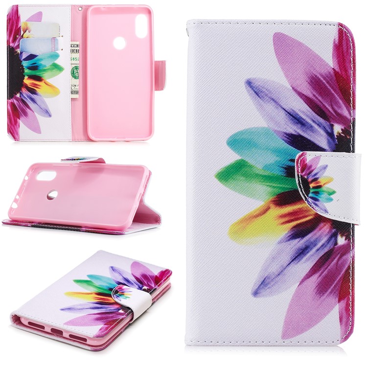 Pattern Printing Card Holder Leather Case Cover with Stand for Xiaomi Redmi Note 6 Pro - Petals Pattern-1