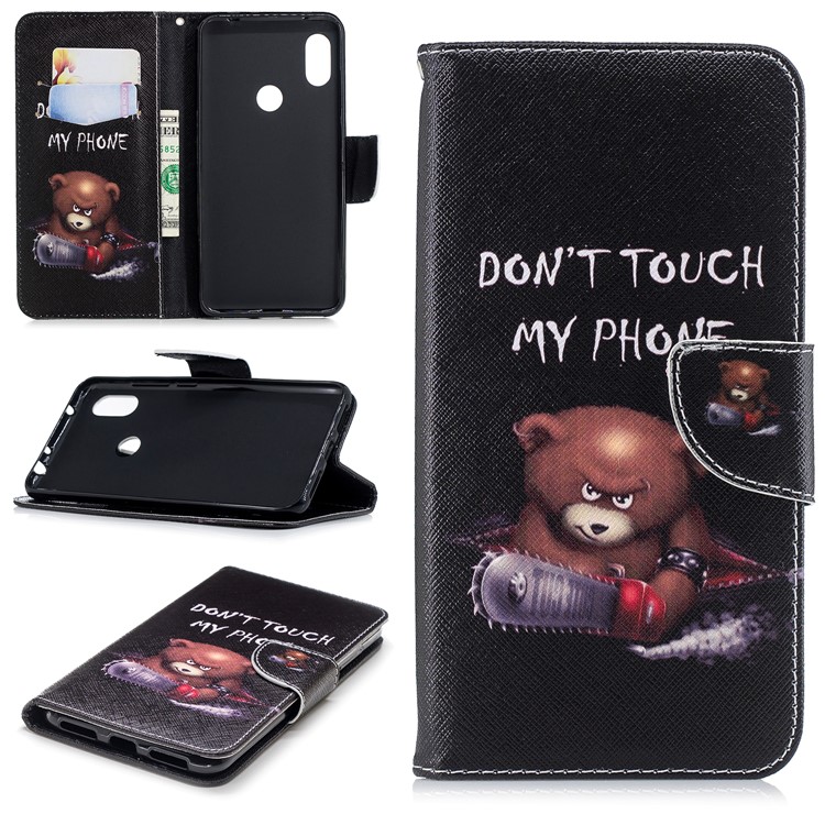 Pattern Printing Card Holder Leather Flip Cover with Stand for Xiaomi Redmi Note 6 Pro - Bear And Its Warnings-1