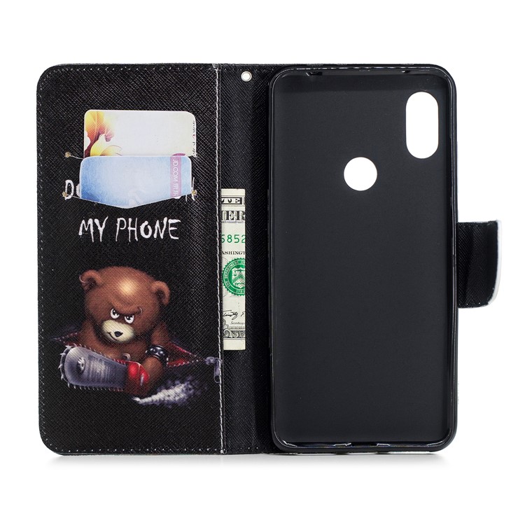 Pattern Printing Card Holder Leather Flip Cover with Stand for Xiaomi Redmi Note 6 Pro - Bear And Its Warnings-13
