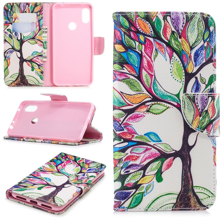 Pattern Printing Wallet Leather Casing with Stand for Xiaomi Redmi Note 6 Pro - Colorized Tree-1