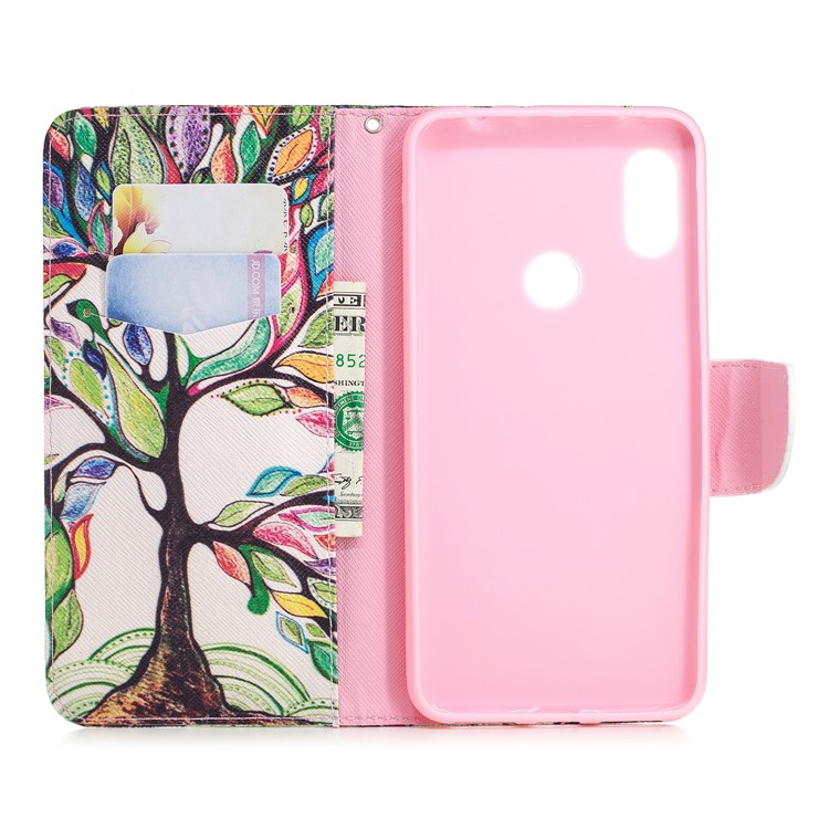 Pattern Printing Wallet Leather Casing with Stand for Xiaomi Redmi Note 6 Pro - Colorized Tree-13
