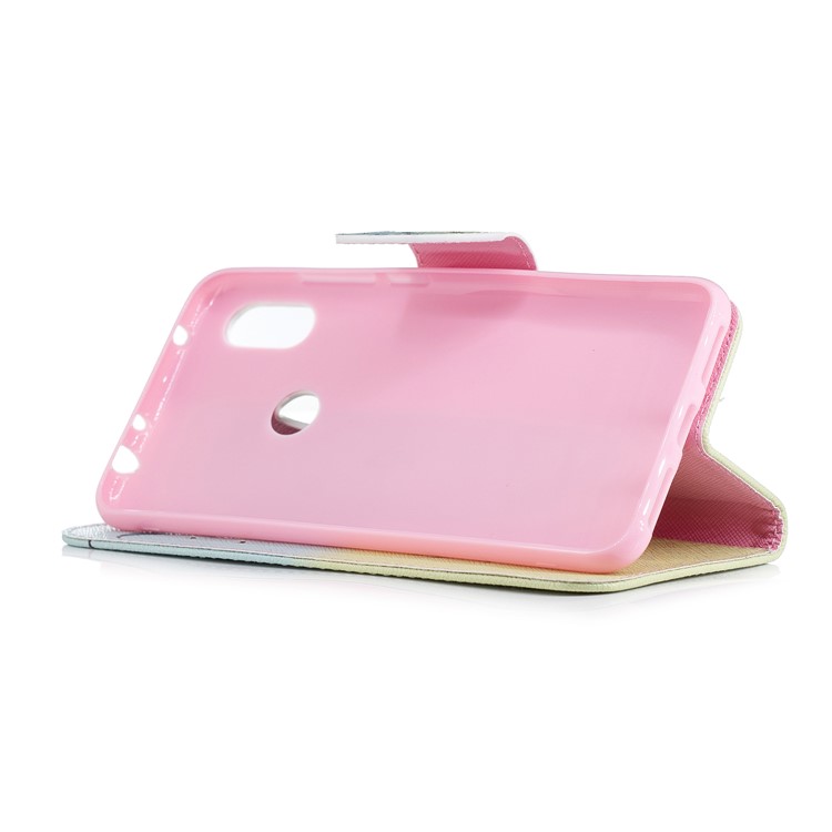 Pattern Printing Card Holder Leather Flip Cover with Stand for Xiaomi Redmi Note 6 Pro - Feather Pattern-10