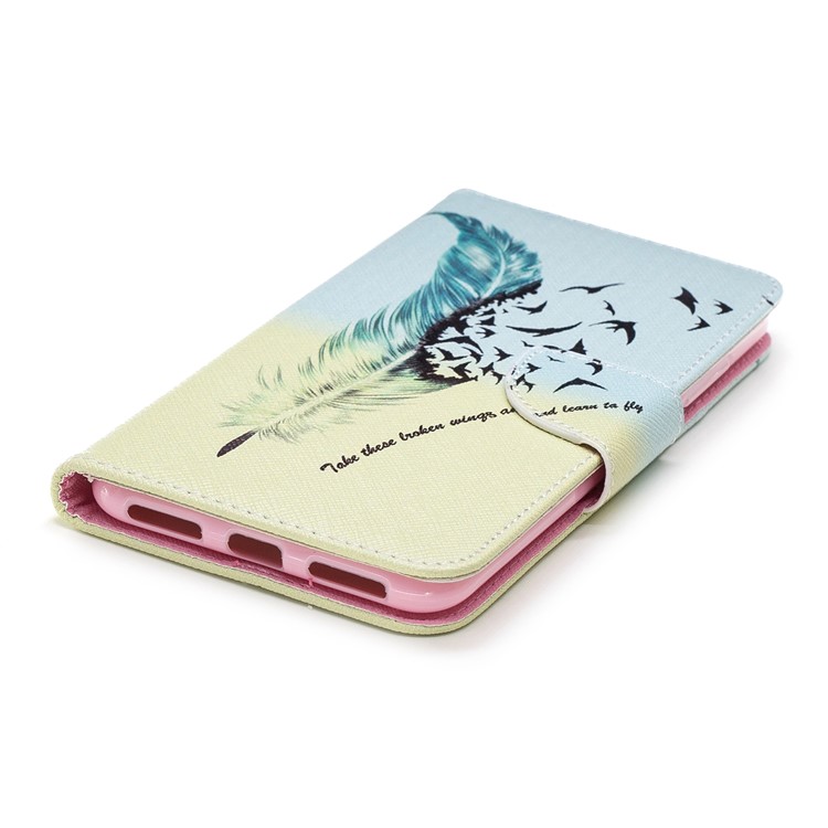 Pattern Printing Card Holder Leather Flip Cover with Stand for Xiaomi Redmi Note 6 Pro - Feather Pattern-11