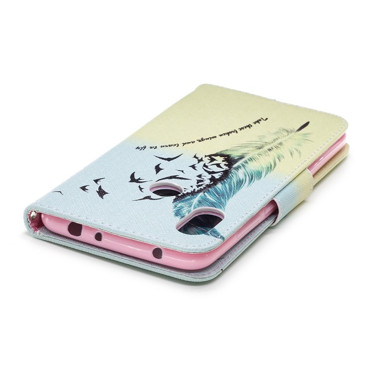 Pattern Printing Card Holder Leather Flip Cover with Stand for Xiaomi Redmi Note 6 Pro - Feather Pattern-12