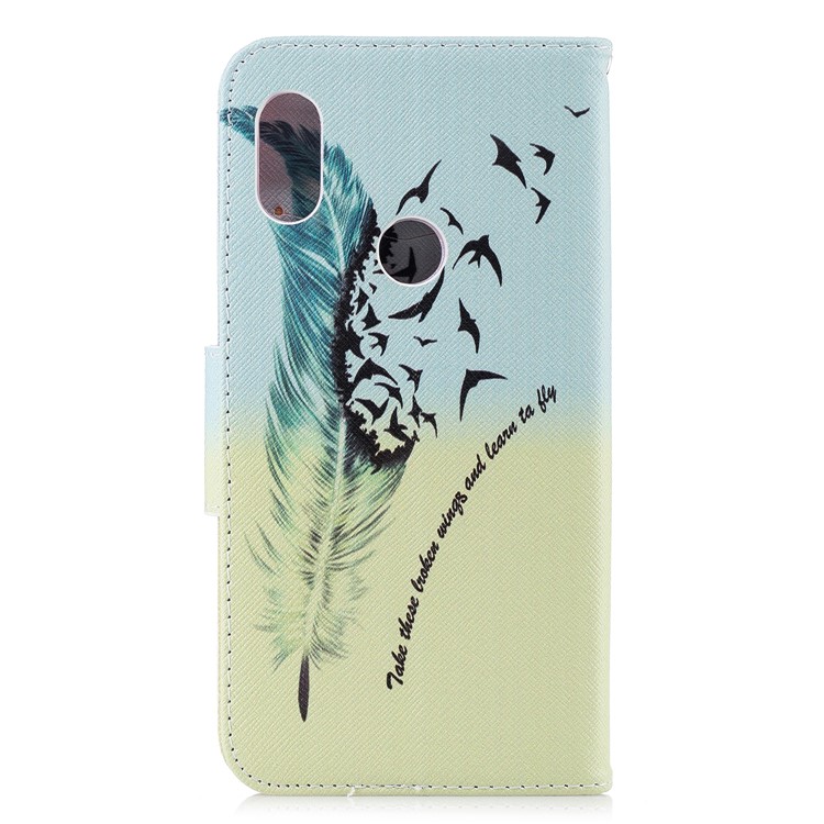 Pattern Printing Card Holder Leather Flip Cover with Stand for Xiaomi Redmi Note 6 Pro - Feather Pattern-8