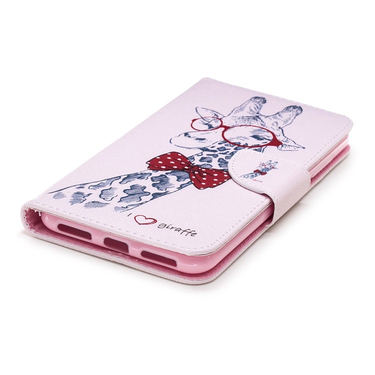 For Xiaomi Redmi Note 6 Pro Patterned Leather Wallet Phone Case Cover with Stand - Giraffe Wearing Glasses-11