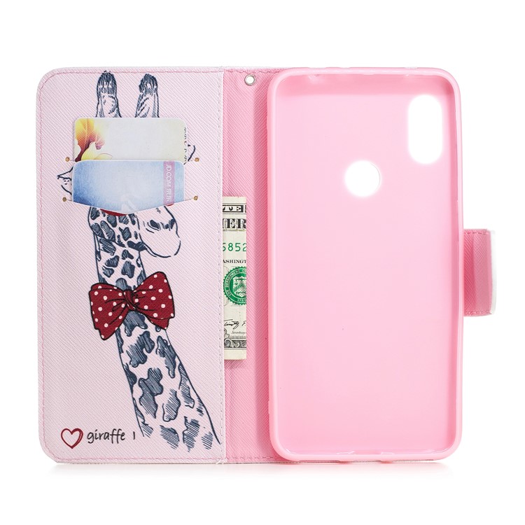 For Xiaomi Redmi Note 6 Pro Patterned Leather Wallet Phone Case Cover with Stand - Giraffe Wearing Glasses-13